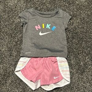 Nike Gray T-Shirt and Pink Shorts Set 2t